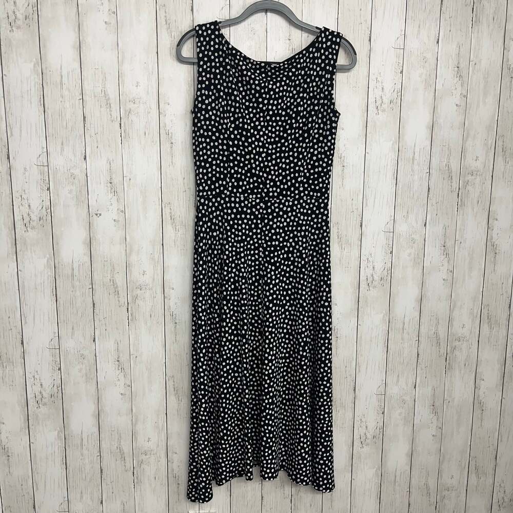 Perceptions Polka Dot Midi Dress Black White Ruffle Waist Dressy Work Classic 8